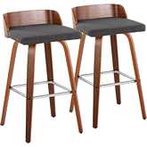 Maya 30" Swivel Bar Stool in Walnut Wood & Charcoal Fabric with Chrome Footrest (Set of 2)
